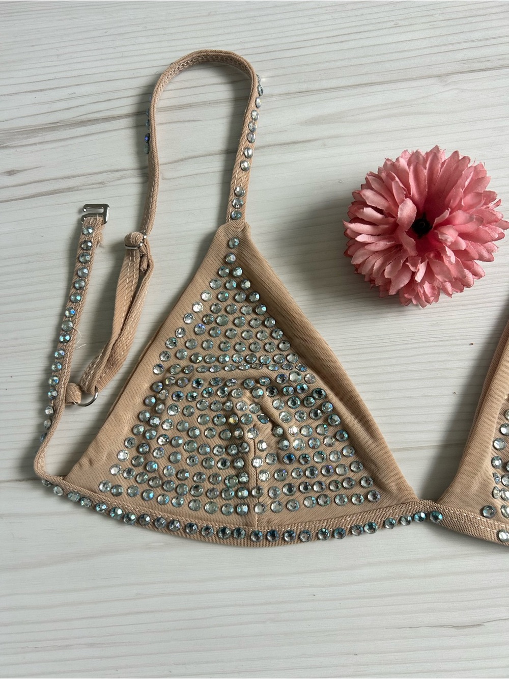 Nude Rhinestone Triangle Bikini Top - Small - Picture 3 of 6